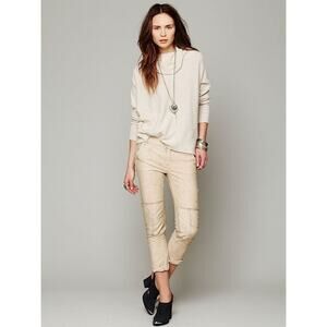 #5b NWOT- Free People Double Knee Mid Rise Moto Work Cream Pants Sz:10